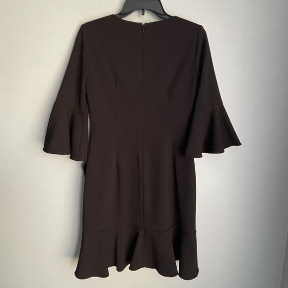 Lauren Ralph Lauren Black Dress Size 2 Bell Sleeves Crepe Dress Ruffled Hem - Picture 4 of 12